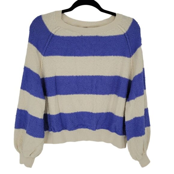 Free People Sweaters - Free people womens small Found my friend Boucle Pullover blue white stripe knit